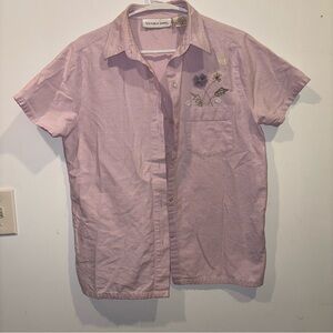 Victoria Jones Lavender pink Embroidered Shirt floral size sm cotton button up